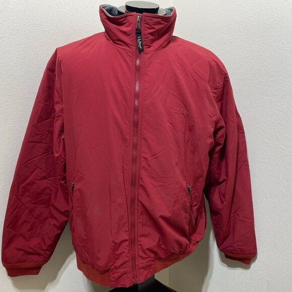 Vintage LL Bean Men's Red Zip-Up Bomber Jacket Size XL